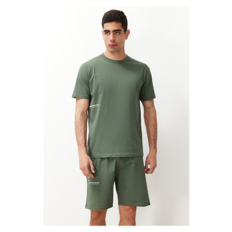 Trendyol Men's Green Reguar Fit Printed Knitted Pajama Set with Shorts