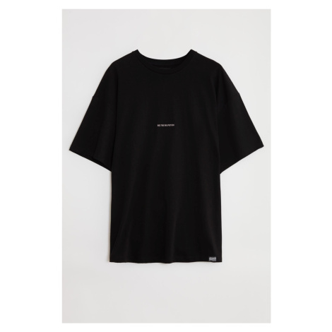 GRIMELANGE River Pánské oversize Fit Front vyšívané 100% bavlna černé tričko