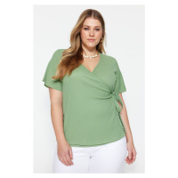 Trendyol Curve Dark Mint Double Breasted Tie Detailed Knitted Blouse