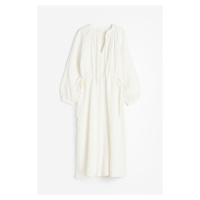 H & M - Šaty z dvojitě tkané bavlny's vázačkou - bílá