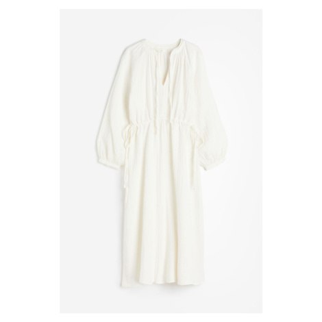 H & M - Šaty z dvojitě tkané bavlny's vázačkou - bílá H&M