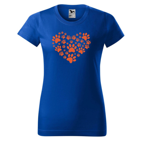 DOBRÝ TRIKO Dámské tričko s potiskem Psí tlapky srdce Barva: Královsky modrá