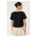 Trendyol Black Color Block Crop Regular/Normal Pattern Tweed Knitted Blouse