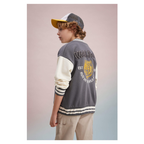 DEFACTO Boy Printed Bomber Collar College Cardigan