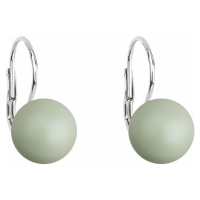 Evolution Group Stříbrné náušnice visací s perlou Swarovski zelené kulaté 31143.3 pastel green