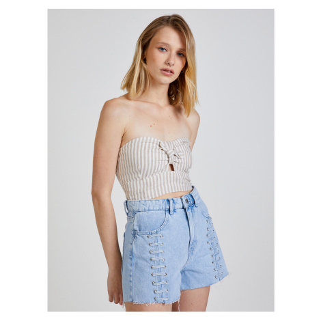 Béžový dámský pruhovaný cropped top TALLY WEiJL