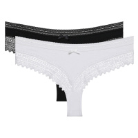 DIM SEXY FASHION BRAZILIAN 2x - Women's cotton brazilians with lace 2 pcs - black - white