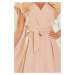 SCARLETT - Rozšířené béžové dámské šaty s přeloženým obálkovým výstřihem 348-3
