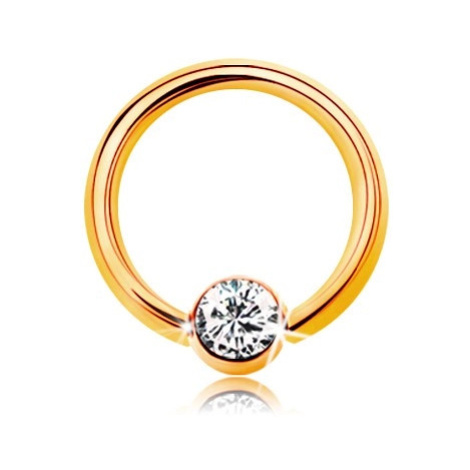 Piercing ve žlutém 9K zlatě - malý kroužek s kuličkou a čirým zirkonem, 6 mm Šperky eshop