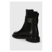 Kožené kotníkové boty Tory Burch DOUBLE T CHELSEA BOOT dámské, černá barva, na plochém podpatku,