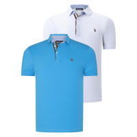 DUAL SET T8582 DEWBERRY MENS T-SHIRT-WHITE-DARK TURQUOISE