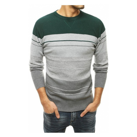 šedo-zelený pánský pruhovaný svetr