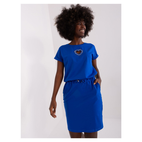 Kobaltově modré mikinové šaty s krátkým rukávem Fashionhunters