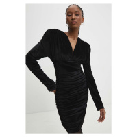 Velurové šaty Answear Lab černá barva, mini