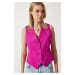 Happiness İstanbul Women's Fuchsia Body-Sitting Short Woven Vest