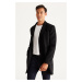 ALTINYILDIZ CLASSICS Men's Black Standard Fit Normal Cut, Monocollar Woolen Overcoat.