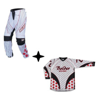 BOLDER SET 25 Motocross kalhoty 617 + dres 617 bílá/červená