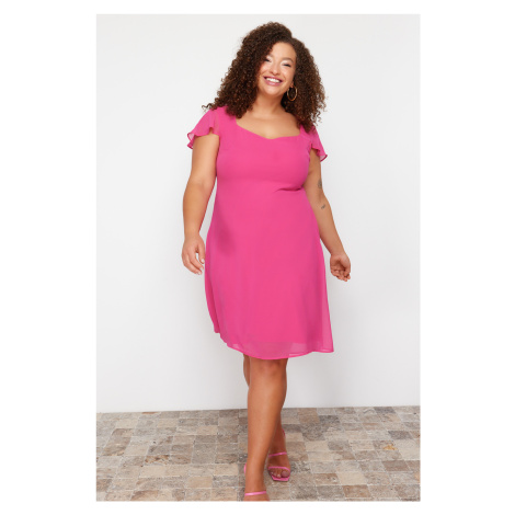 Trendyol Curve Pink Chiffon Woven Plus Size Dress