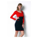 Dvoubarevné šaty s kapsičkama a dlouhým rukávem barva červená/granátová