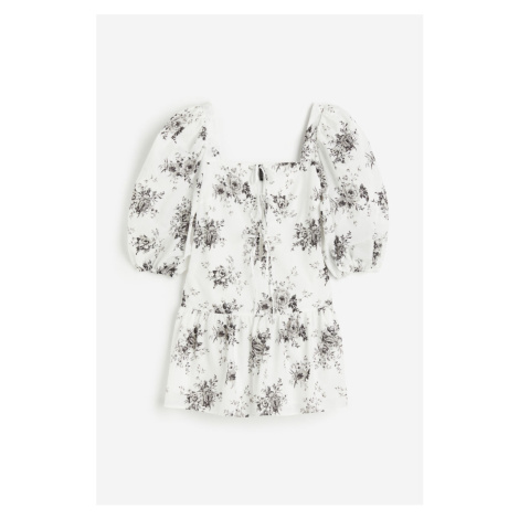 H & M - Popelínové šaty's nabíraným rukávem - bílá H&M