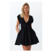 Trendyol Black Mini Woven Cut Out/Window Linen-blend Beach Dress