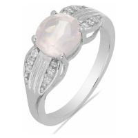 Prsten stříbrný s broušeným růženínem a zirkony Ag 925 026068 RQ - 62 mm , 3,1 g