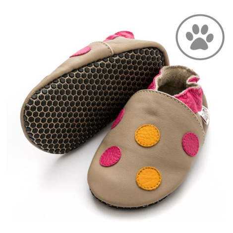 Barefoot capáčky Liliputi® - Polka Dots Pink Paws hnědé