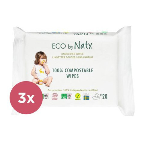 Vlhčené ubrousky ECO by Naty bez vůně - pro citlivou pokožku - výhodné balení 3 x 56ks