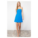 Trendyol Blue Waist Opening Strapless Mini Woven Dress