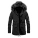 Zimní pánská dlouhá bunda s kožešinovou kapucí - ČERNÁ
