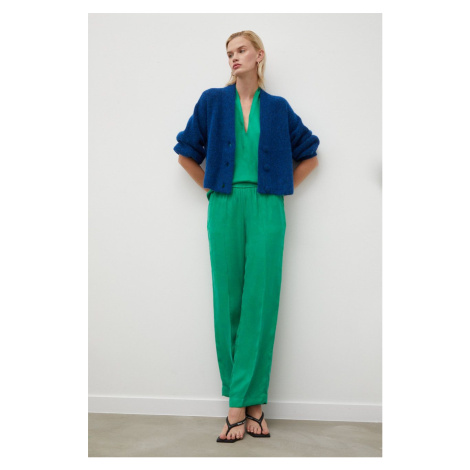 Kalhoty Herskind dámské, zelená barva, široké, high waist Birgitte Herskind