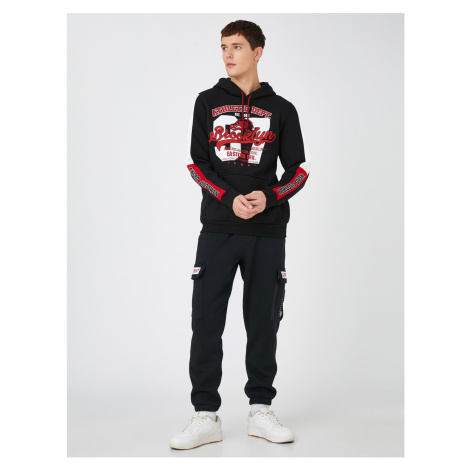 Koton College Hooded Sweatshirt Long Sleeved Basketball Print with Pocket