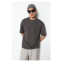 Trendyol Limited Edition Anthracite Relaxed Knitwear Tape Textured Pique T-Shirt