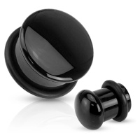 Plug do ucha z achátu v černé barvě, černá gumička, různé velikosti - Tloušťka : 8 mm