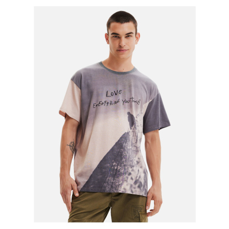Béžovo-šedé pánské vzorované tričko Desigual