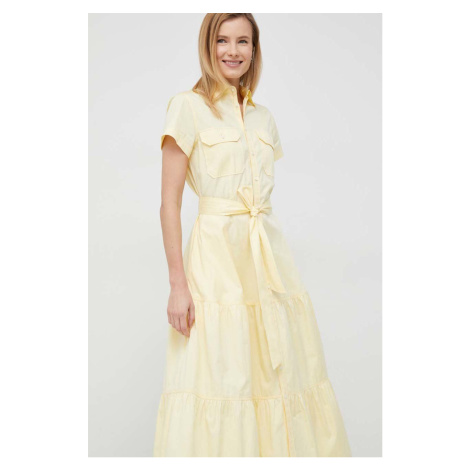 Bavlněné šaty Polo Ralph Lauren žlutá barva, midi