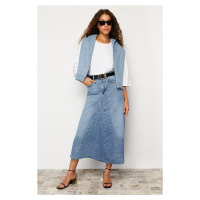 Trendyol Blue Flounce Stitch Detail High Waist Maxi Denim Skirt