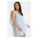Trendyol Light Blue Cloud Patterned Viscose Woven Pajama Set with Rope Straps