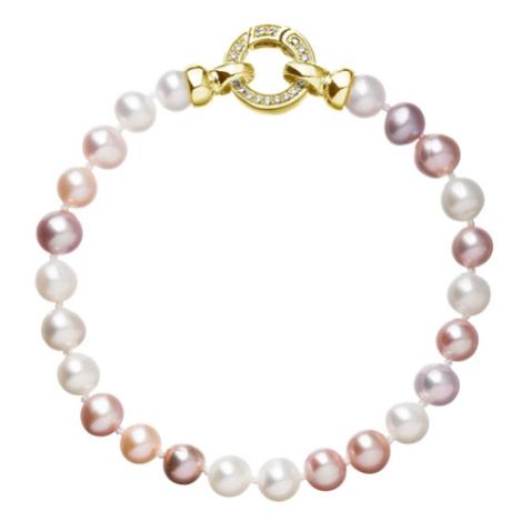 Perlový náramek z pravých říčních perel mix barev 23004.3 Au plating