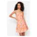 Trendyol Pink Waist Opening Mini woven Strappy Back Detail Patterned Woven Dress