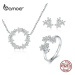 Jemný set ze stříbra náušnice náhrdelník a prsten květiny ZHS097 LOAMOER