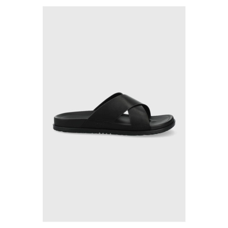 Kožené pantofle UGG Wainscott Slide pánské, černá barva