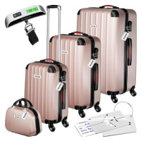 Tectake Cestovní kufry Cleo s váhou na zavazadla – sada 4 ks - růžová – zlatá