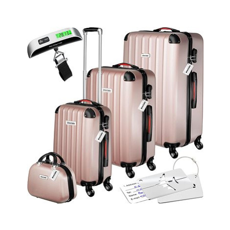 Tectake Cestovní kufry Cleo s váhou na zavazadla – sada 4 ks - růžová – zlatá