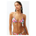 Trendyol Abstract Pattern Triangle Frilly Bikini Top