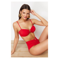 Trendyol Red Strapless Premium Accessories Bikini Top