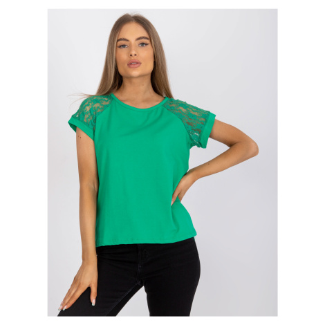 Zelené dámské tričko s krajkovými rukávy -green Zelená Rue Paris