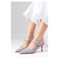 Mio Gusto Tamara Lilac Color Tweed Fabric Women's Heeled Shoes