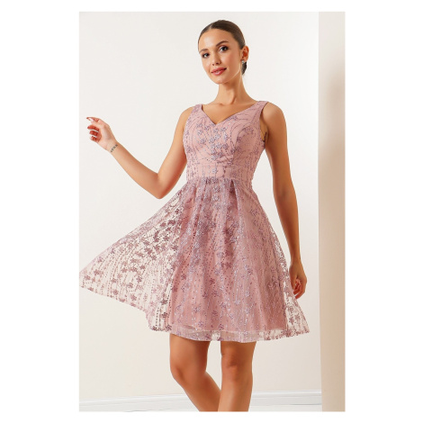 By Saygı V-Neck Lined Lace Dress