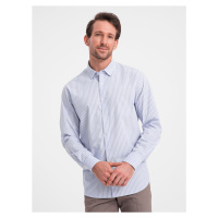 Ombre Men's REGULAR FIT cotton shirt with vertical stripes - blue and white OM-SHOS